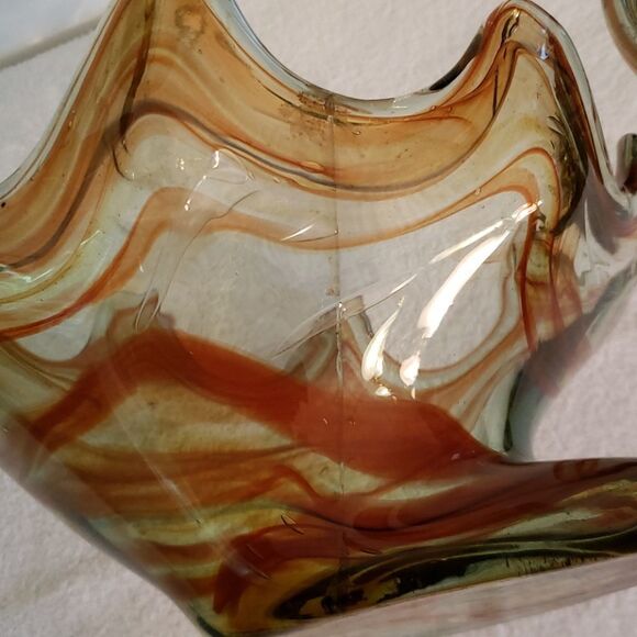 Exquisite Vtg Swirly Colored Glass Swan Bowl Dish - Picture 6 of 11